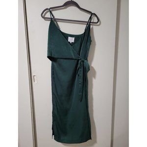 Fall In Love Forest Green Satin Midi Wrap Dress